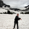 Kevin throwing snowball in July at Logan Pass, Glacier National Park
